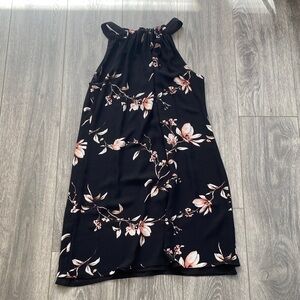 Chico's - Black Floral Flowy A-Line Knee-Length Dress - Size S